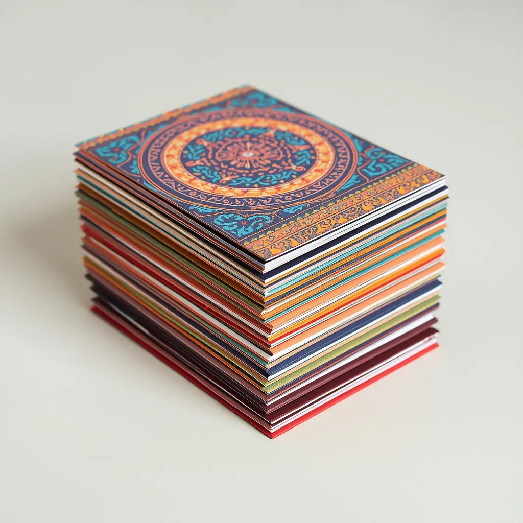 Stack of handmade cards with vibrant designs
