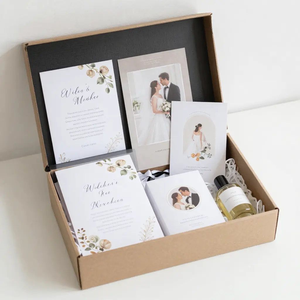 Wedding themed gift set with cards and accessories